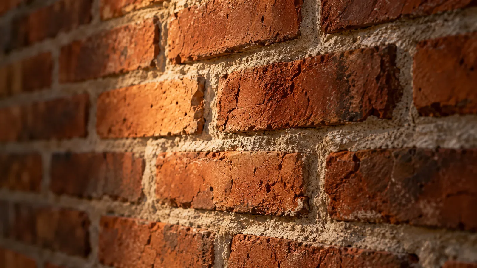 A brick wall with intact mortar lines