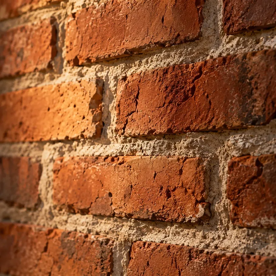 A brick wall with intact mortar lines