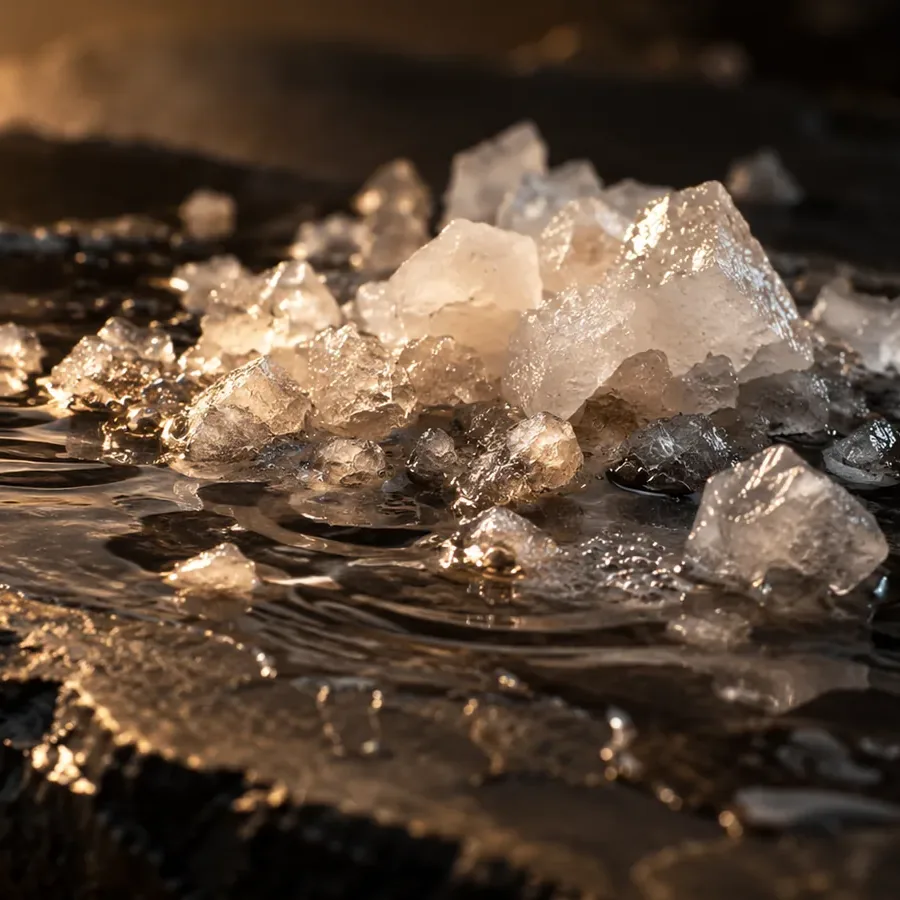 Sea-salt crystals dissolving in water