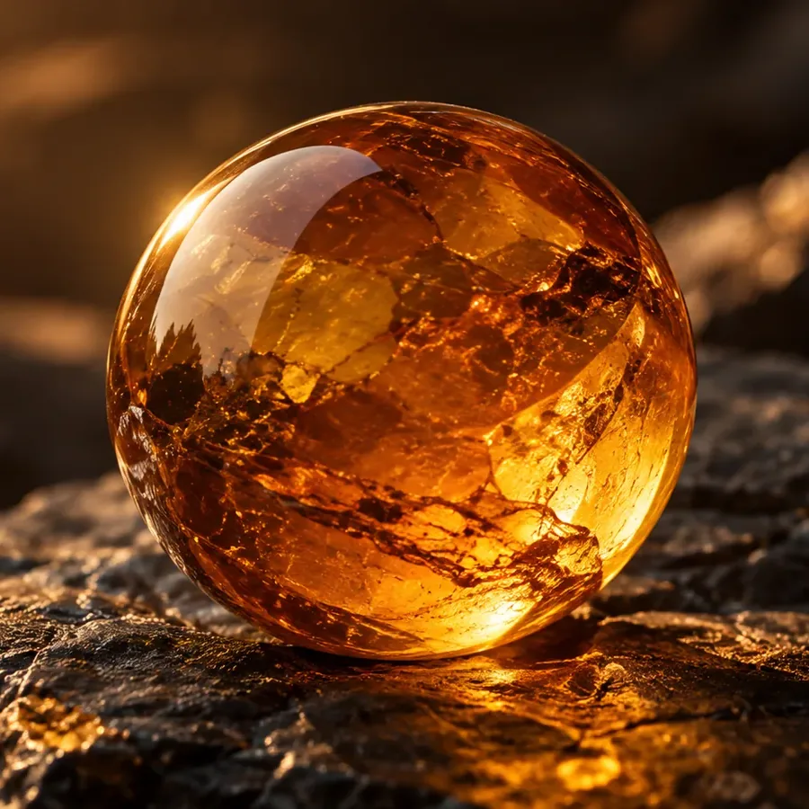 An amber sphere glowing in soft light