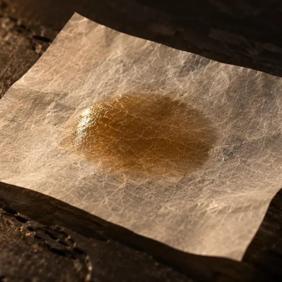 Blotting paper with an oil spot, on dark slate