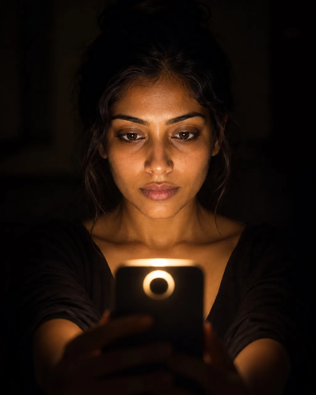 A face lit by the scan ring