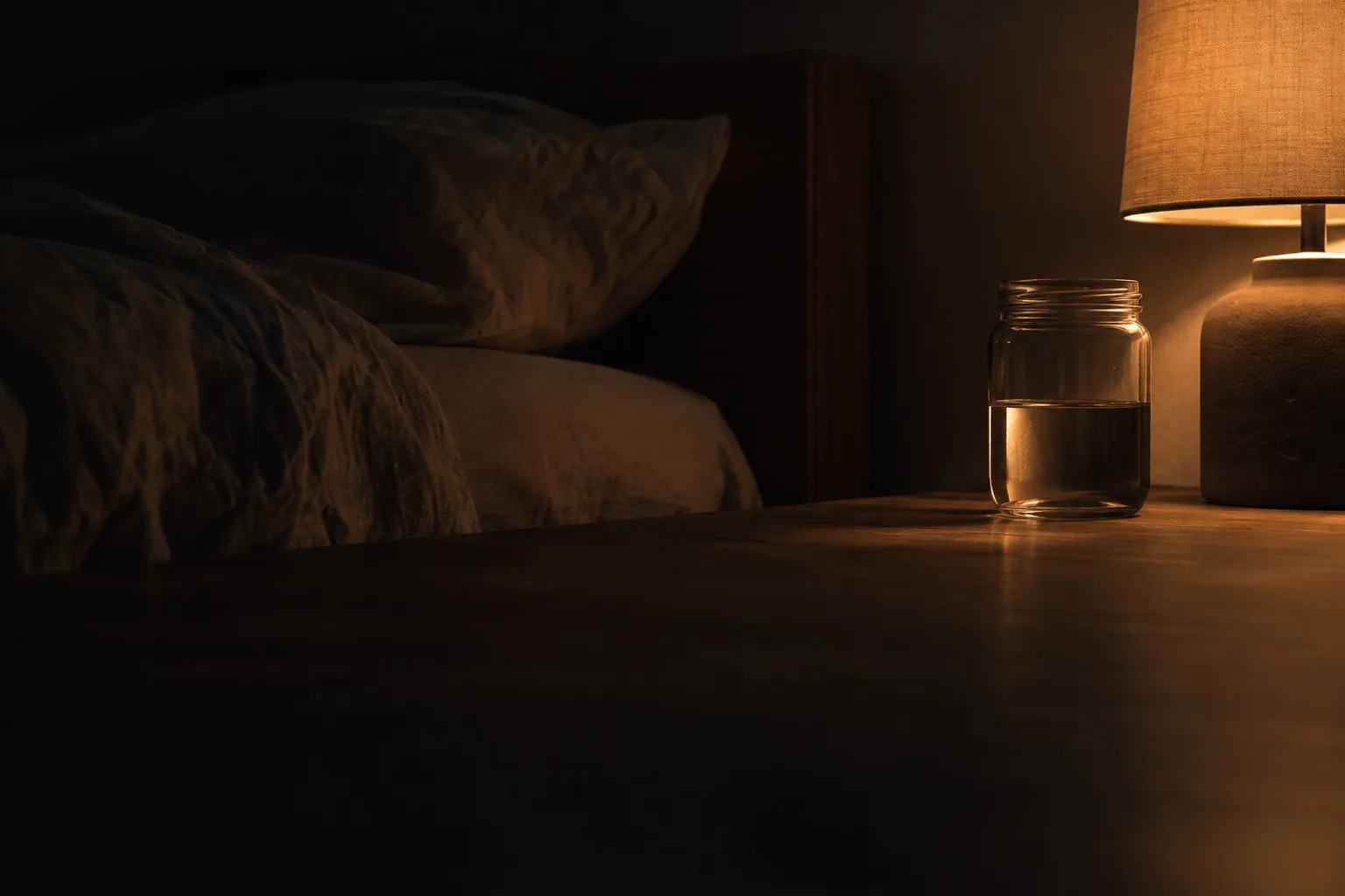 A bedside lamp and a plain jar